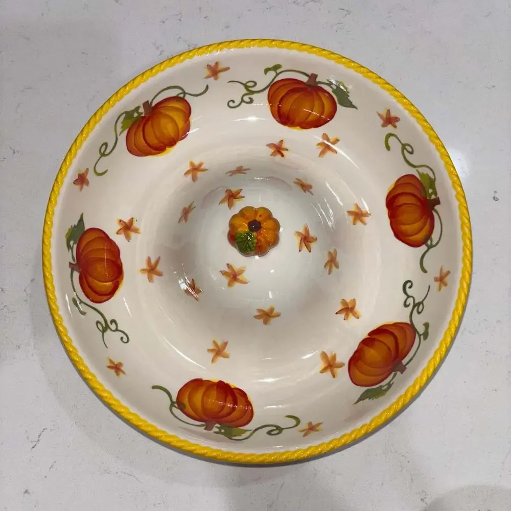 Temp-tations Old World Pumpkin Patch Serving Bowl with Raised Center Seasonal